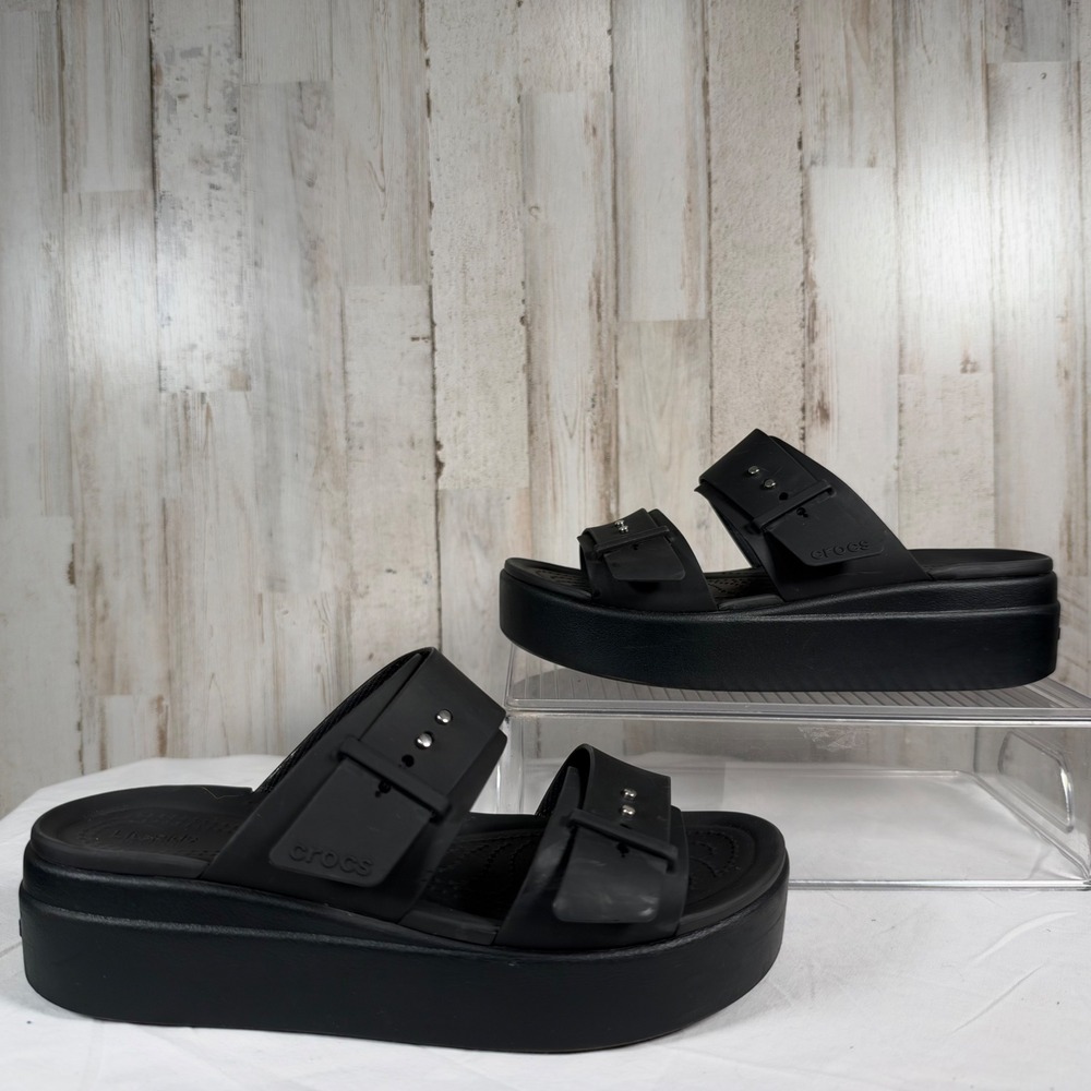 Crocs Sandals Womens 8 Black LiteRide Platform Double Buckle Slide Comfort